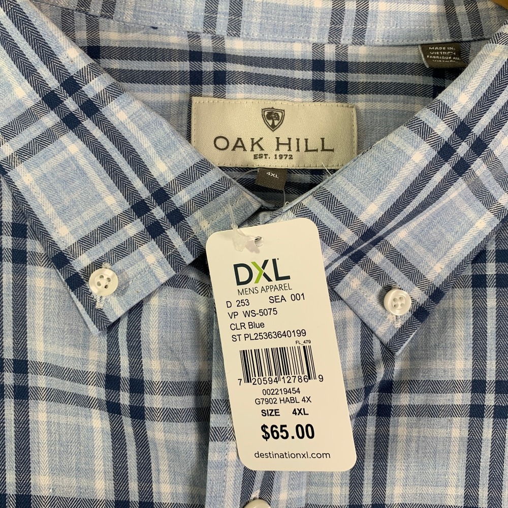 Oak Hill Shirt Men 4XL Blue Plaid DXL Oversize Button Down Cotton NEW - Picture 2 of 8